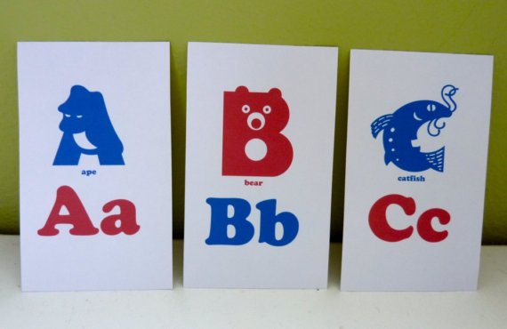 Alphabet Printable Flash Cards Red Blue