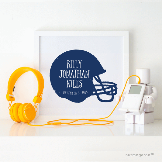 Blue Football Helmet Personalized Boys Nursery Art Print