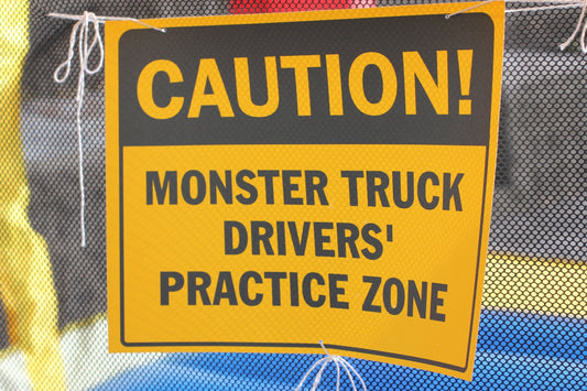 Caution Monster Truck Drivers Practice Zone Party Sign Printable, monster truck birthday party signage
