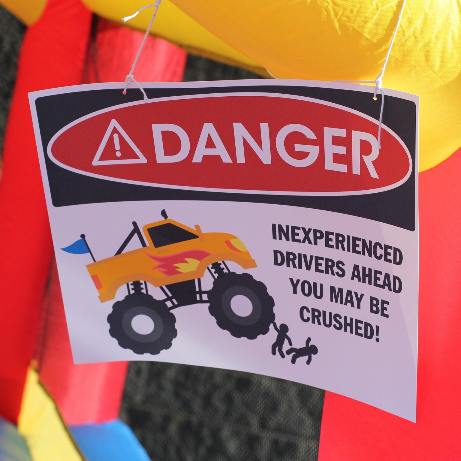 DANGER Warning - Inexperienced drivers ahead - Monster Truck Birthday Party Signage - Printable