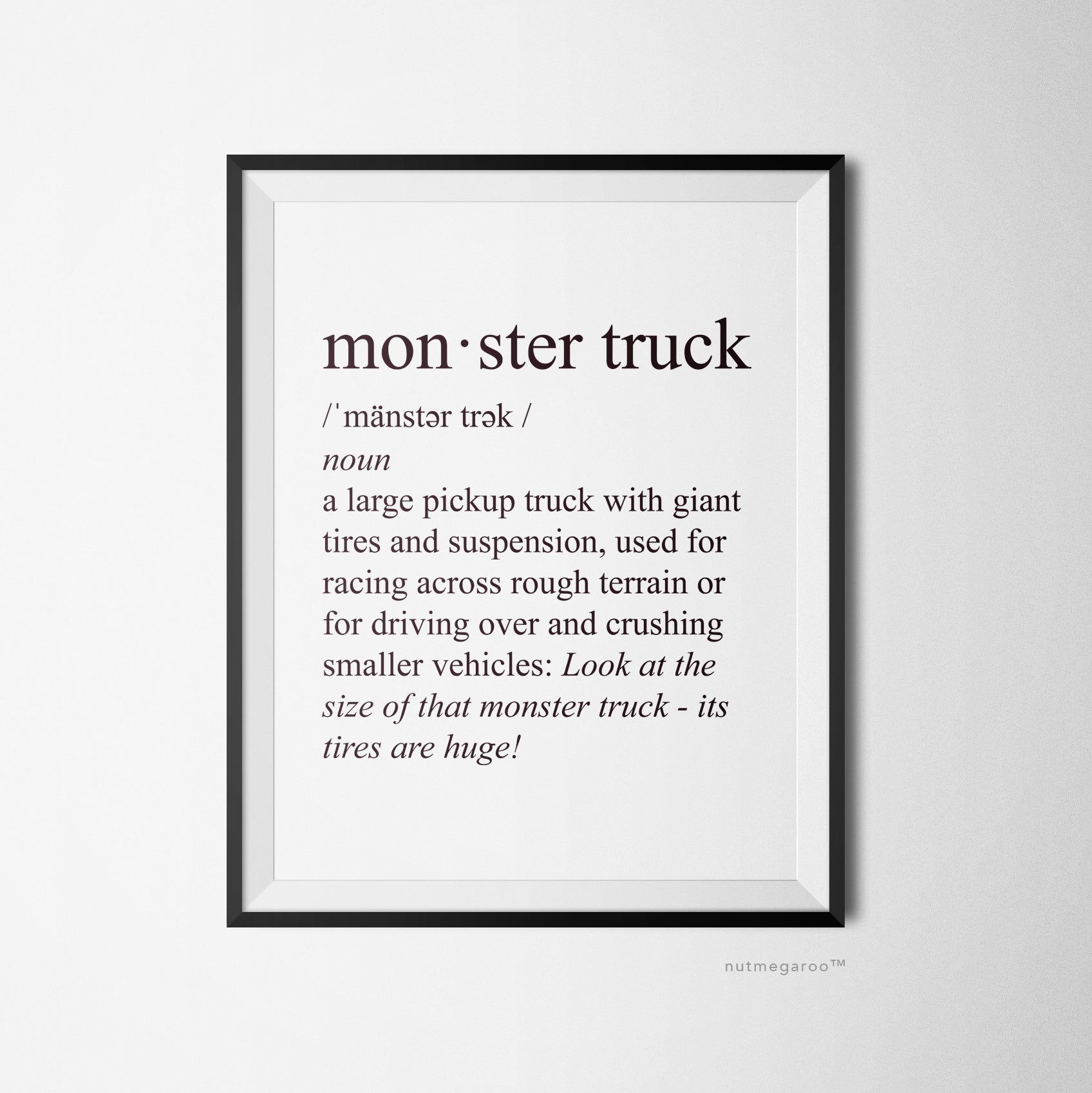 Definition of a Monster Truck Printable Art, Monster Truck Birthday Party Decoration