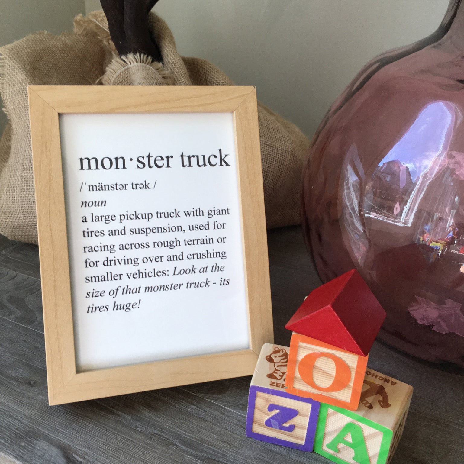 Definition of a Monster Truck Printable Art, Monster Truck Birthday Party Decoration