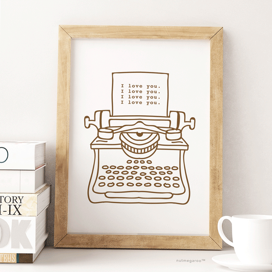 Typewriter Love Art Print in brown