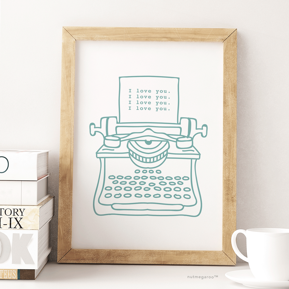 Typewriter Love Art Print in Ocean Green