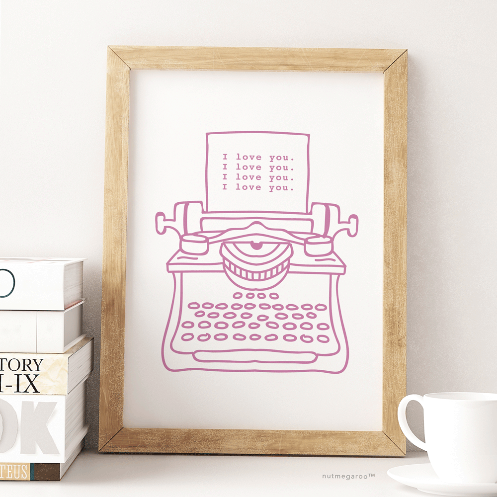 Typewriter Love Art Print in Pink