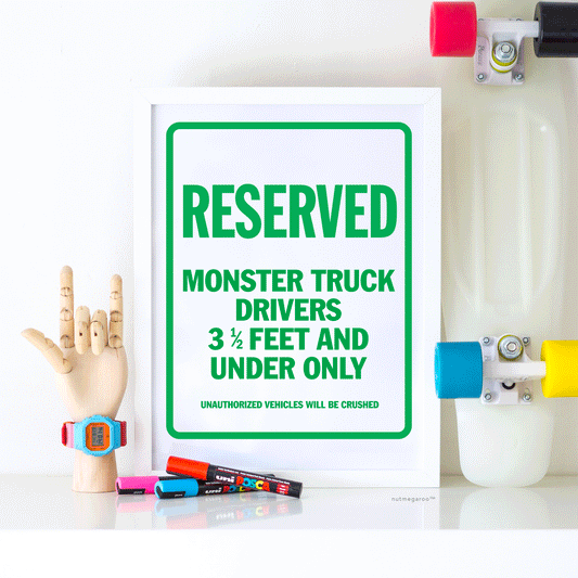 Monster truck birthday party printable decor parking sign