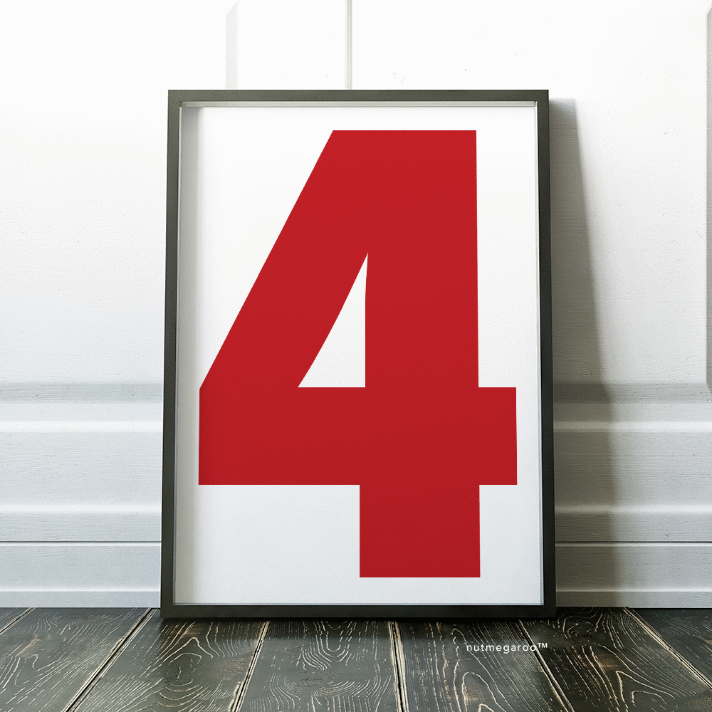 Bold Number 4 Art Print for Boys Bedroom in Red