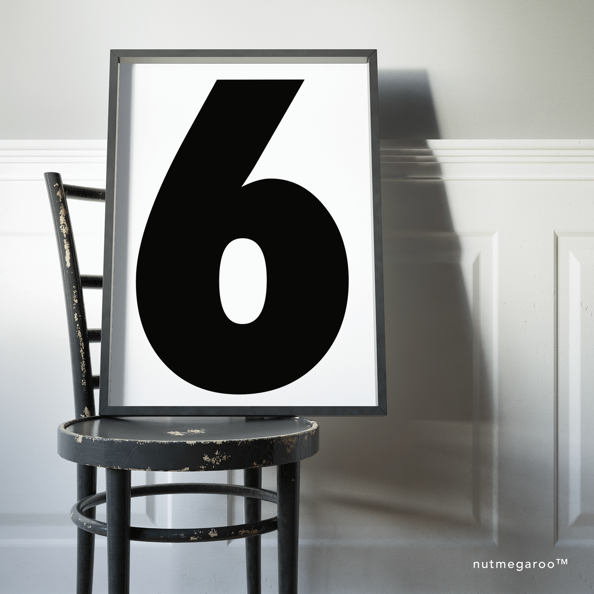 Bold Number 6 Art Print for Boys Bedroom in Black