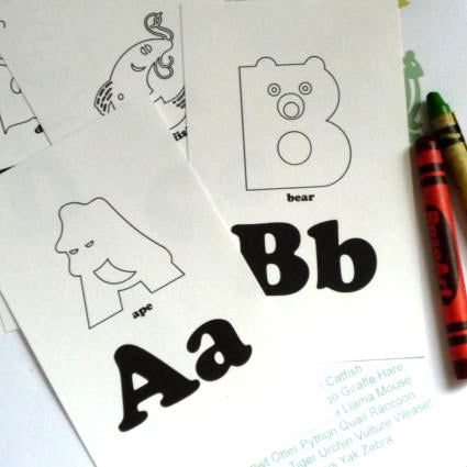 Printable Coloring Animal Alphabet Flash Cards