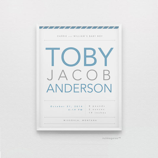 birth stats personalized nursery art print for baby boy