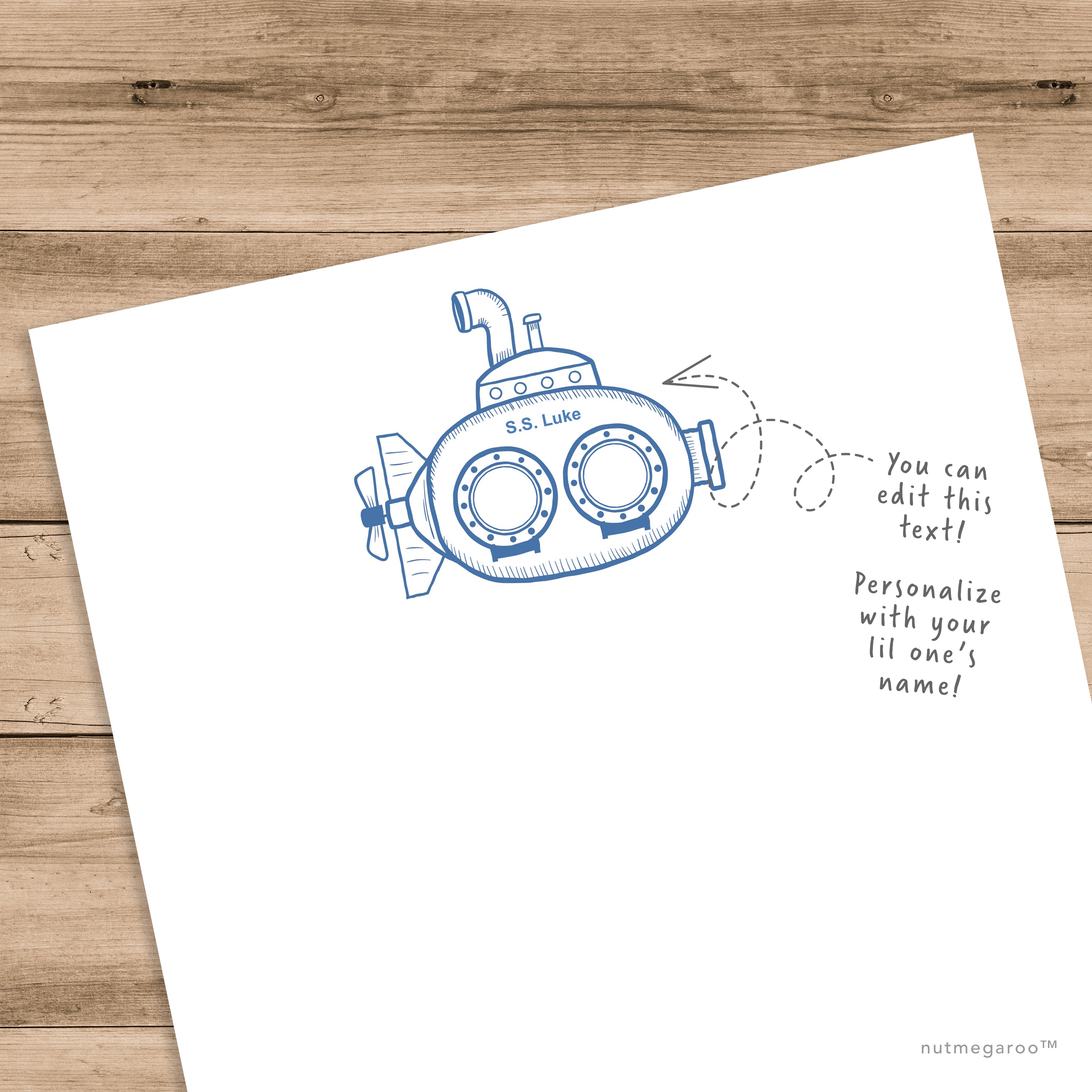 Submarine Stationery for Boys, Printable Stationery, Nautical Stationery – Nutmegaroo