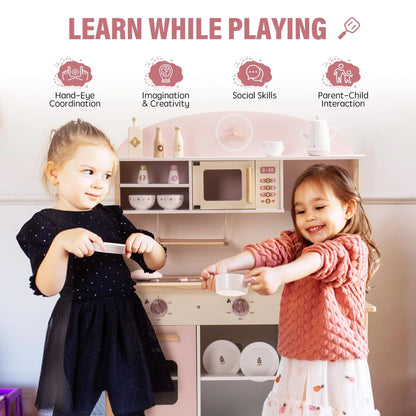 Wooden Kitchen for Kids Play Kitchen with Plenty of Play Features Toddler Kitchen Set Gift for Girls Boys 3+
