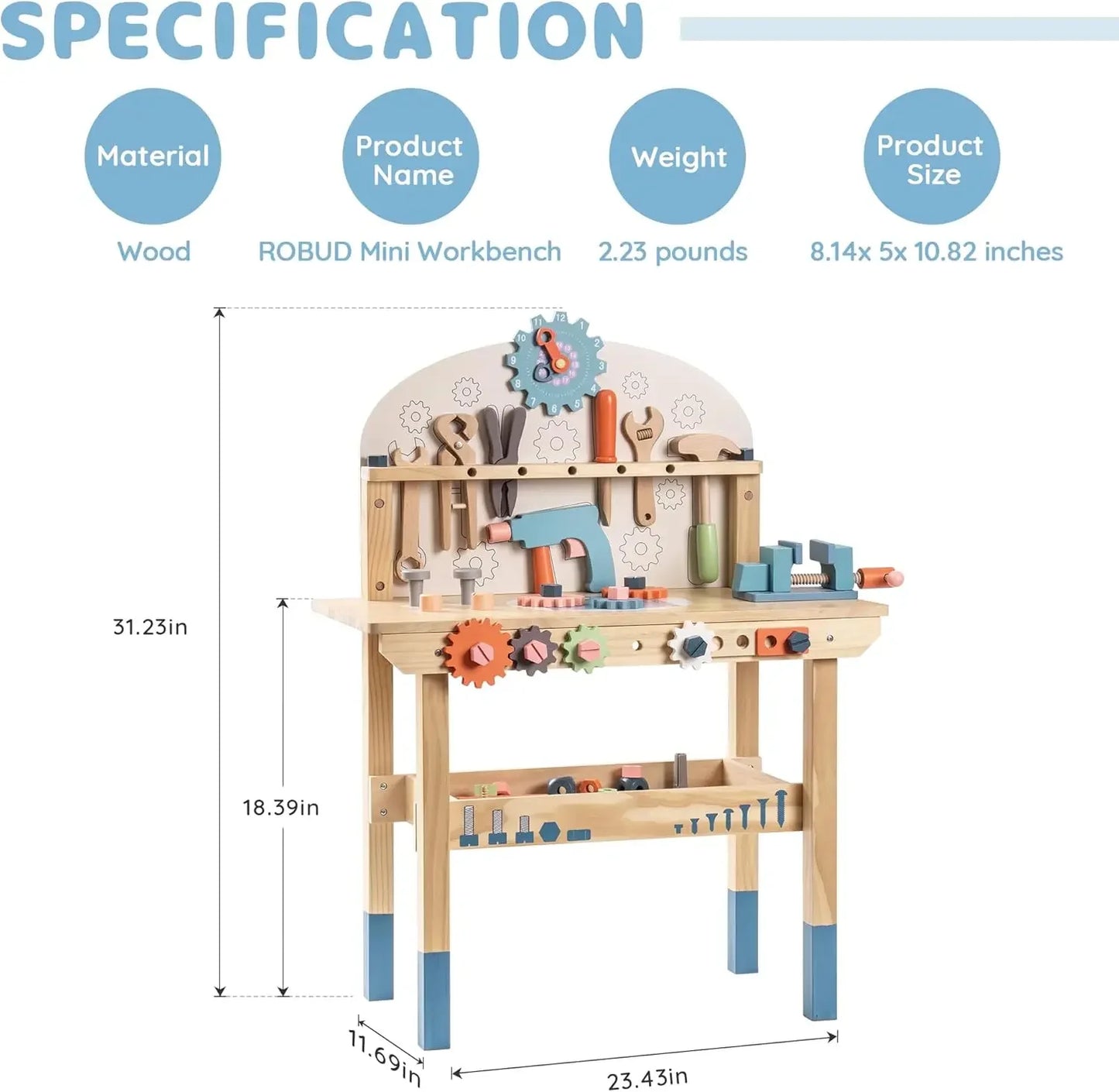 Lil' Builder's Workbench Kids Wood Toy Pretend Work Bench