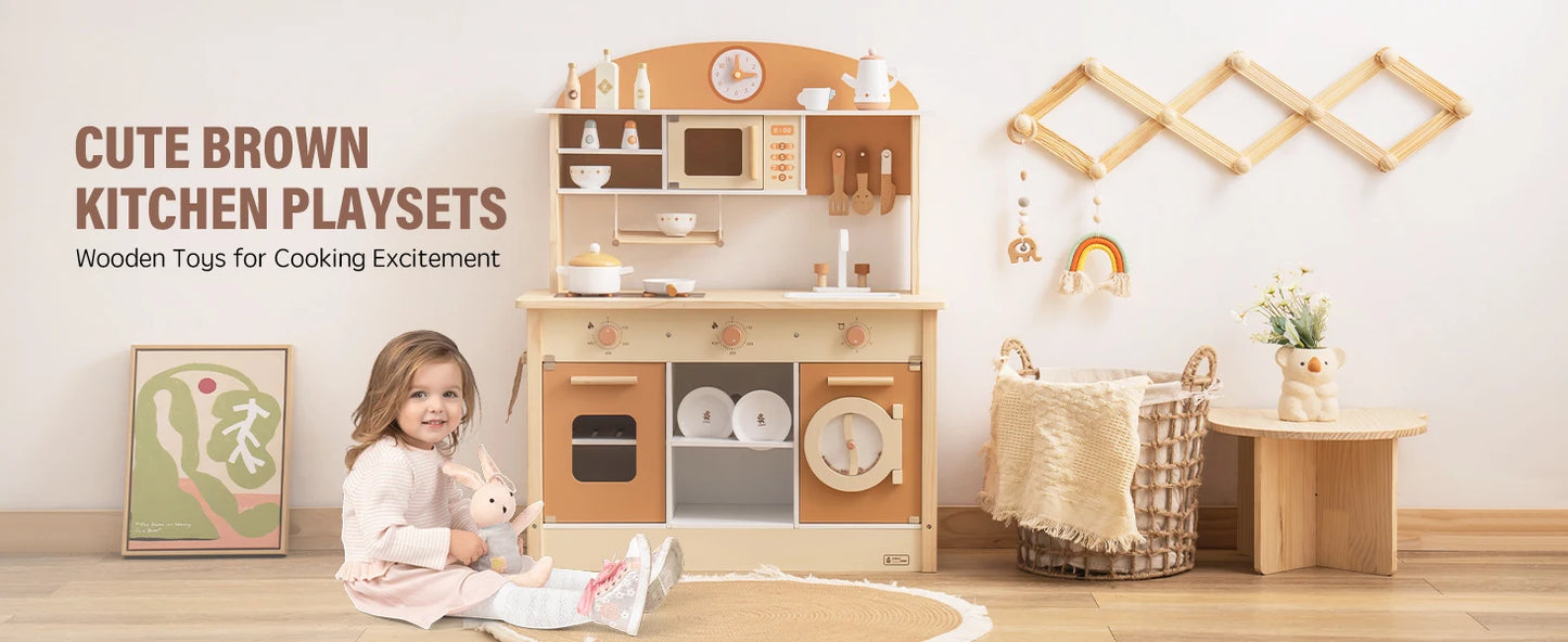 Wooden Kitchen for Kids Play Kitchen with Plenty of Play Features Toddler Kitchen Set Gift for Girls Boys 3+