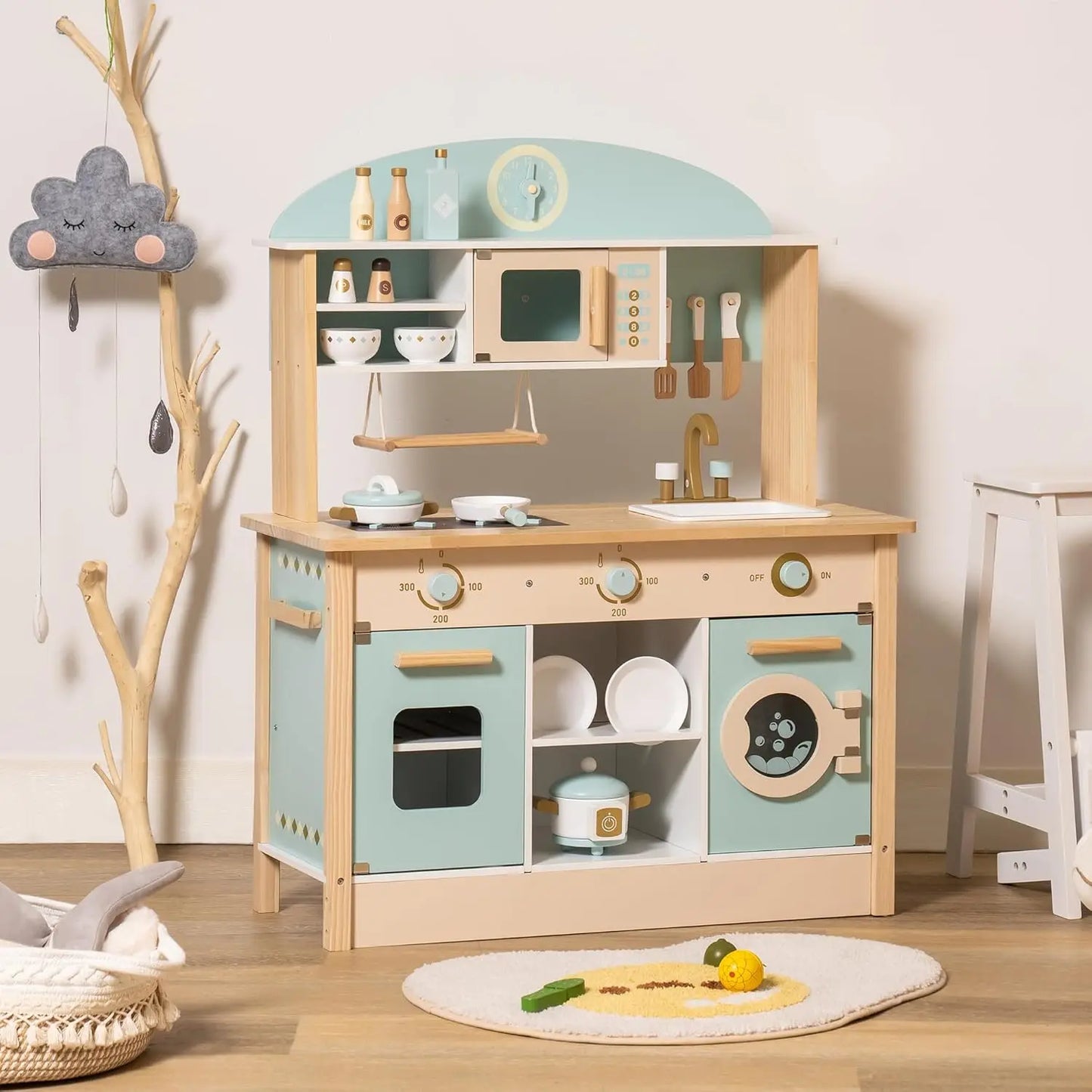 Wooden Kitchen for Kids Play Kitchen with Plenty of Play Features Toddler Kitchen Set Gift for Girls Boys 3+