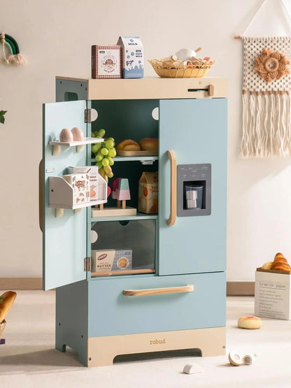Kitchen Washer Playset Play Kitchen Fridge Refrigerator Play Toy Oven Wooden Kitchen Playset for Kids Age 3+Blue