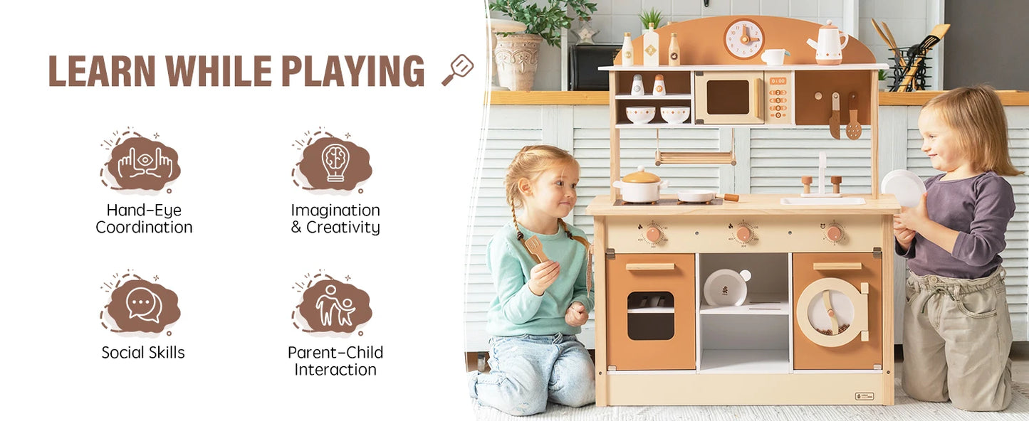 Wooden Kitchen for Kids Play Kitchen with Plenty of Play Features Toddler Kitchen Set Gift for Girls Boys 3+