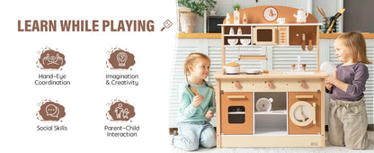 Wooden Kitchen for Kids Play Kitchen with Plenty of Play Features Toddler Kitchen Set Gift for Girls Boys 3+