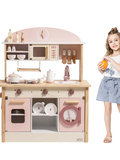 Wooden Kitchen for Kids Play Kitchen with Plenty of Play Features Toddler Kitchen Set Gift for Girls Boys 3+