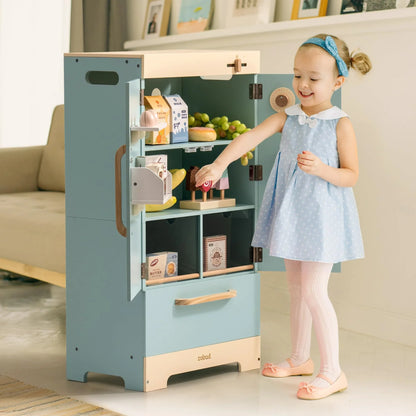 Play Kitchen Fridge Refrigerator with Ice Dispenser Wooden Kids Play Kitchen Playset Toy