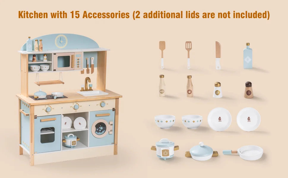 Wooden Kitchen for Kids Play Kitchen with Plenty of Play Features Toddler Kitchen Set Gift for Girls Boys 3+