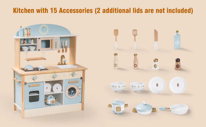 Wooden Kitchen for Kids Play Kitchen with Plenty of Play Features Toddler Kitchen Set Gift for Girls Boys 3+