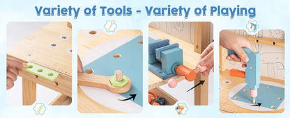 Lil' Builder's Workbench Kids Wood Toy Pretend Work Bench
