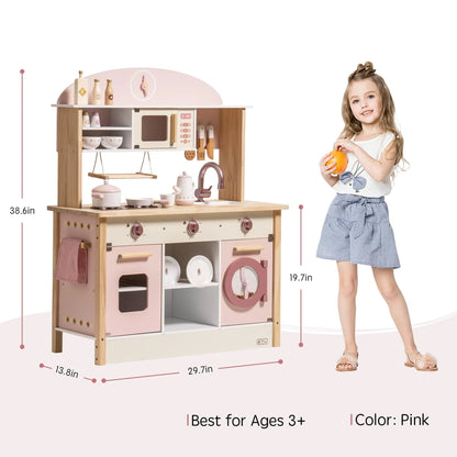 Wooden Kitchen for Kids Play Kitchen with Plenty of Play Features Toddler Kitchen Set Gift for Girls Boys 3+
