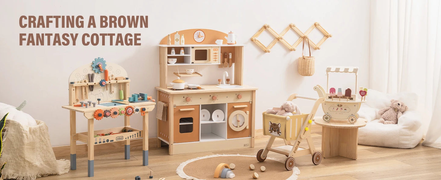 Wooden Kitchen for Kids Play Kitchen with Plenty of Play Features Toddler Kitchen Set Gift for Girls Boys 3+