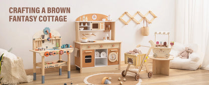 Wooden Kitchen for Kids Play Kitchen with Plenty of Play Features Toddler Kitchen Set Gift for Girls Boys 3+