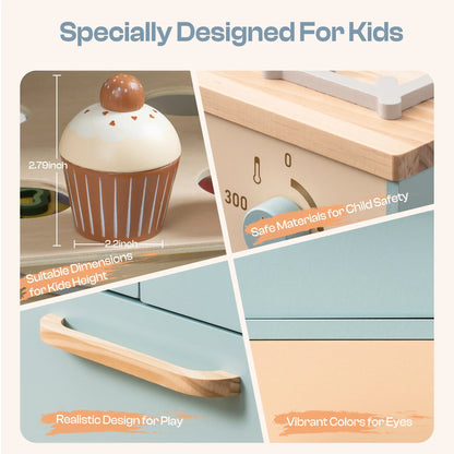 Kitchen Washer Playset Play Kitchen Fridge Refrigerator Play Toy Oven Wooden Kitchen Playset for Kids Age 3+Blue