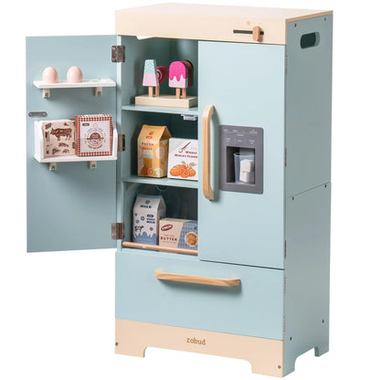 Play Kitchen Fridge Refrigerator with Ice Dispenser Wooden Kids Play Kitchen Playset Toy