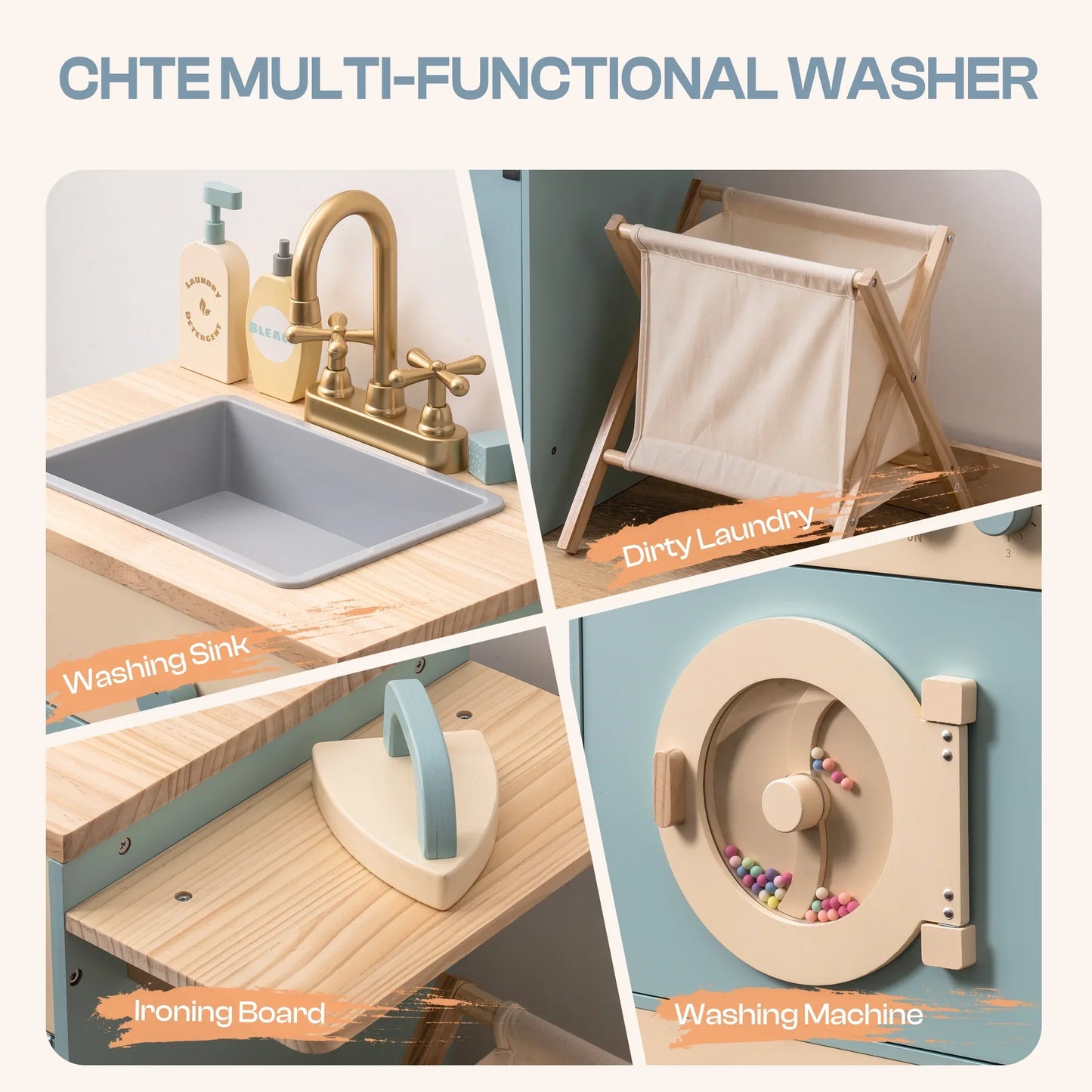 Kitchen Washer Playset Play Kitchen Fridge Refrigerator Play Toy Oven Wooden Kitchen Playset for Kids Age 3+Blue