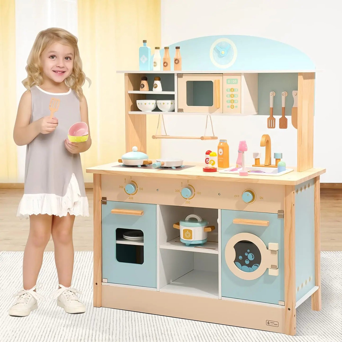 Wooden Kitchen for Kids Play Kitchen with Plenty of Play Features Toddler Kitchen Set Gift for Girls Boys 3+