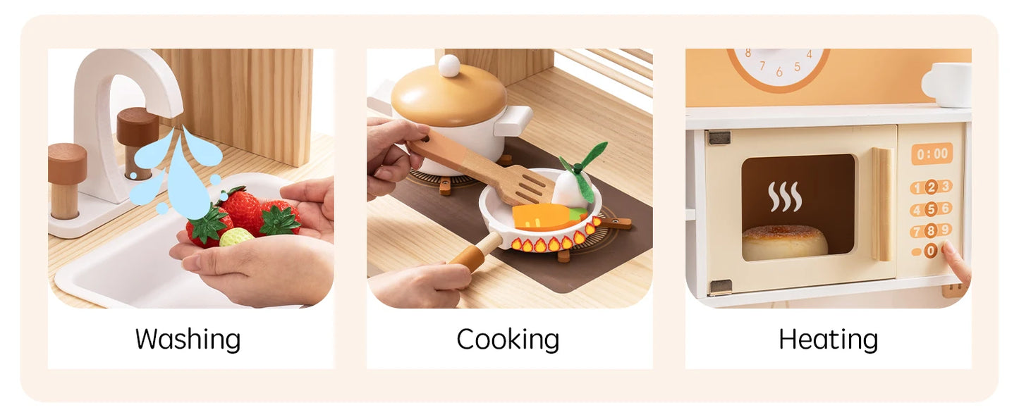 Wooden Kitchen for Kids Play Kitchen with Plenty of Play Features Toddler Kitchen Set Gift for Girls Boys 3+