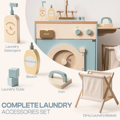 Kitchen Washer Playset Play Kitchen Fridge Refrigerator Play Toy Oven Wooden Kitchen Playset for Kids Age 3+Blue