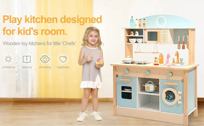 Wooden Kitchen for Kids Play Kitchen with Plenty of Play Features Toddler Kitchen Set Gift for Girls Boys 3+
