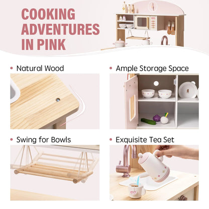 Wooden Kitchen for Kids Play Kitchen with Plenty of Play Features Toddler Kitchen Set Gift for Girls Boys 3+