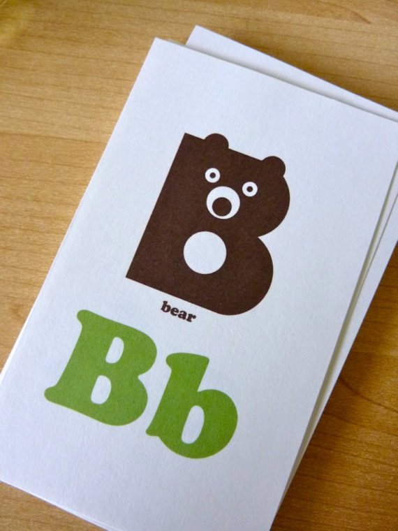B is for bear flash card