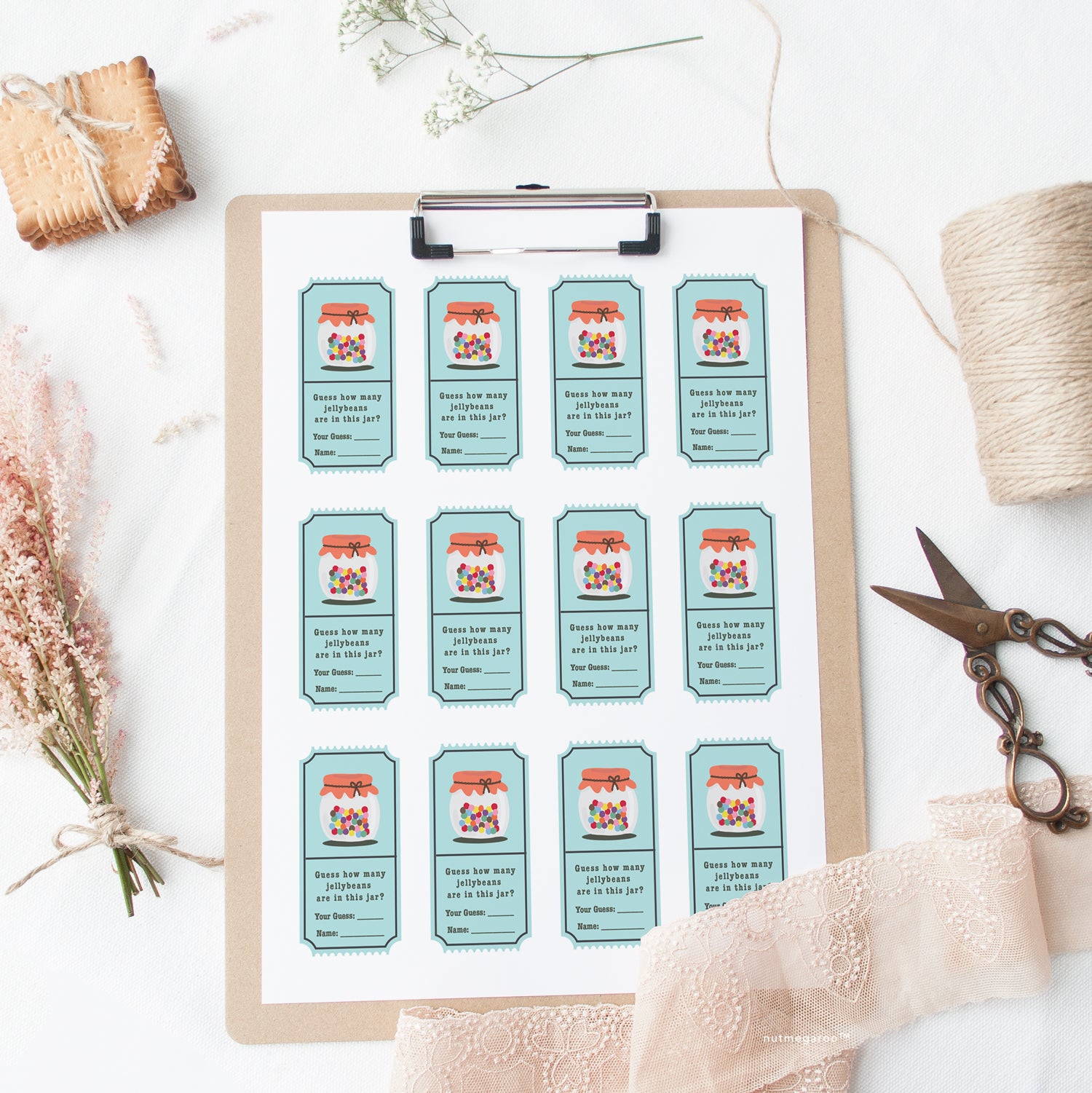 Baby Shower Jellybean Guessing Game Raffle Tickets Printable Blue