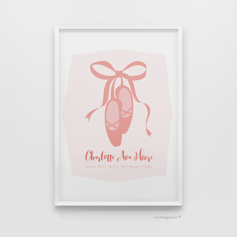 ballet ballerina birth stats nursery art print