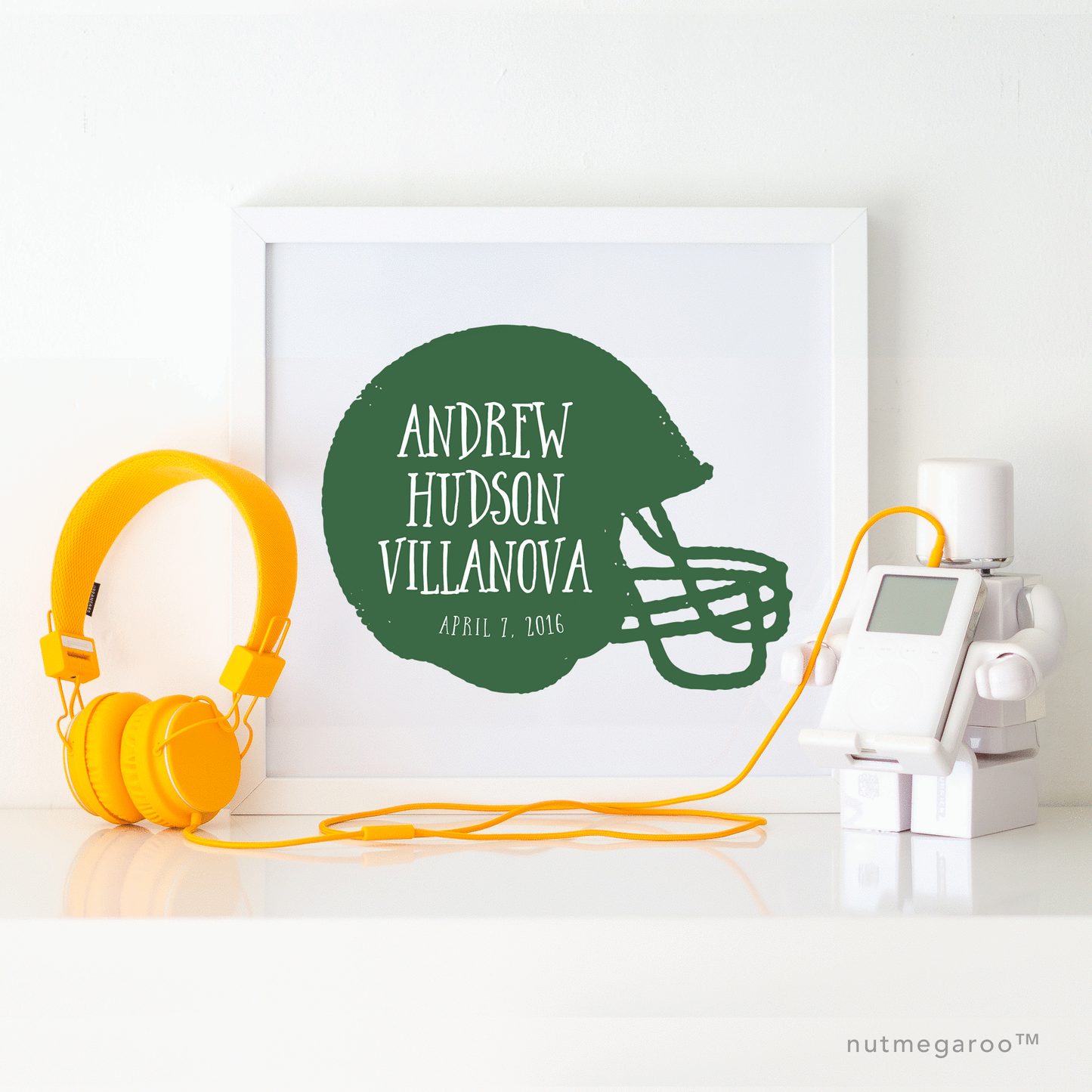 Green  Football Helmet Personalized Boys Nursery Art Print