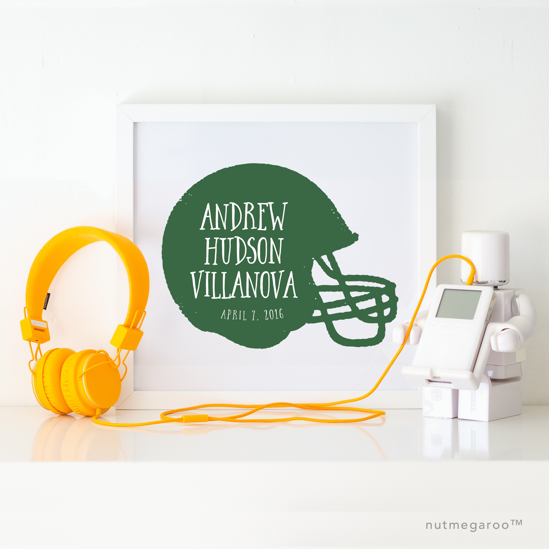 Green  Football Helmet Personalized Boys Nursery Art Print