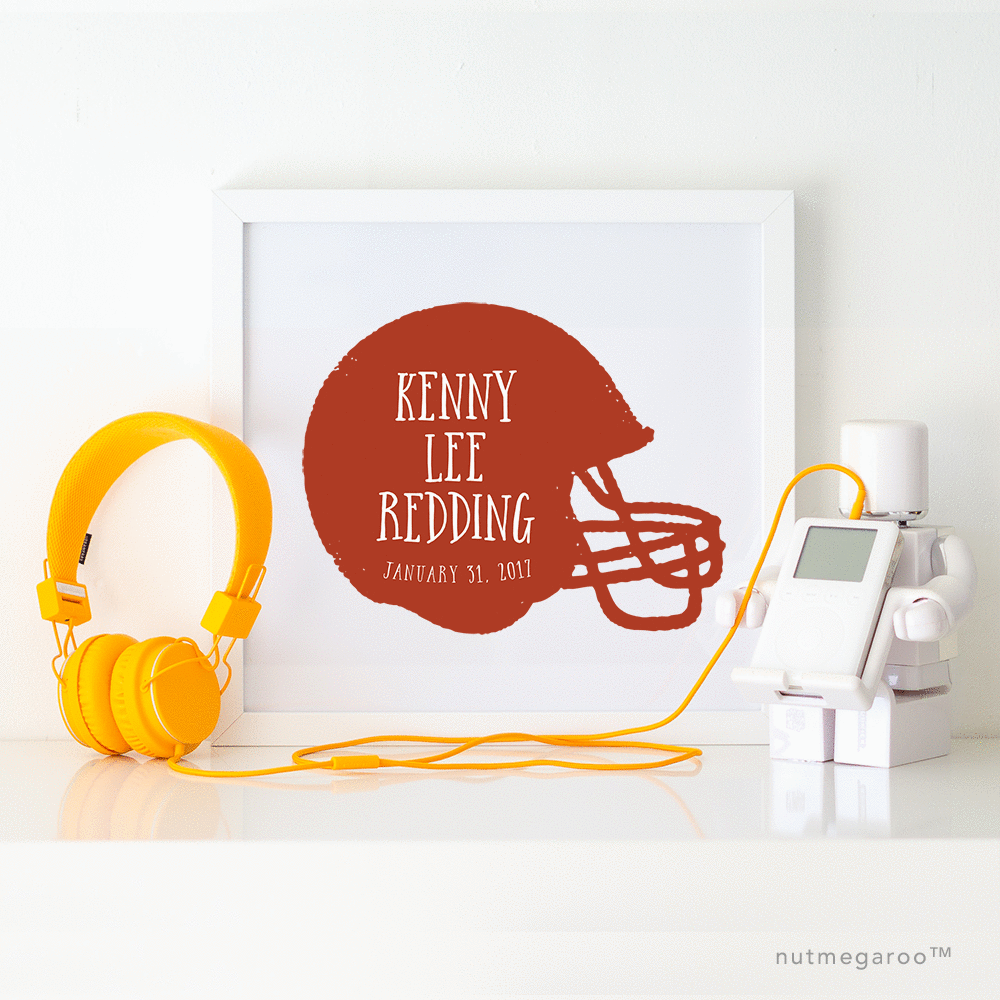 Red  Football Helmet Personalized Boys Nursery Art Print