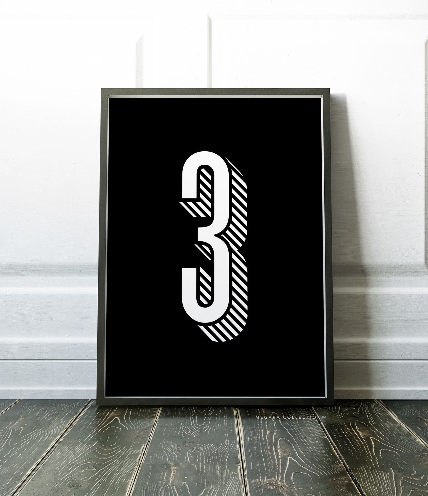 Lucky Number 3 - Minimalist Black & White Art Print Poster