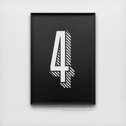 Lucky Number 4 - Minimalist Black & White Art Print Poster