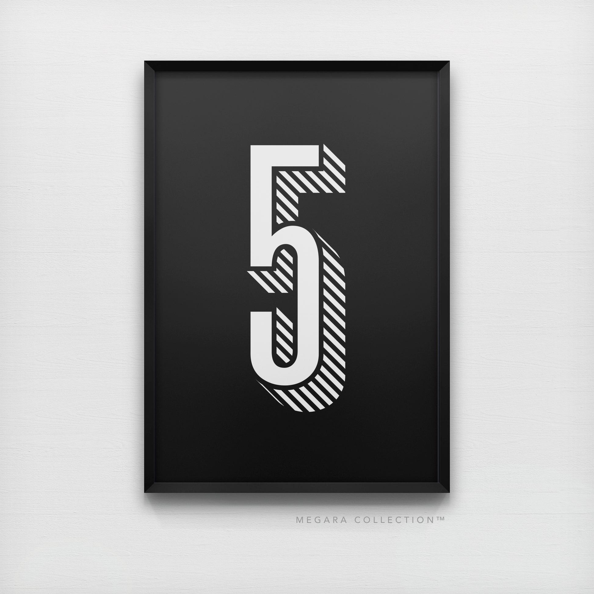 Lucky Number 5 - Minimalist Black & White Art Print Poster