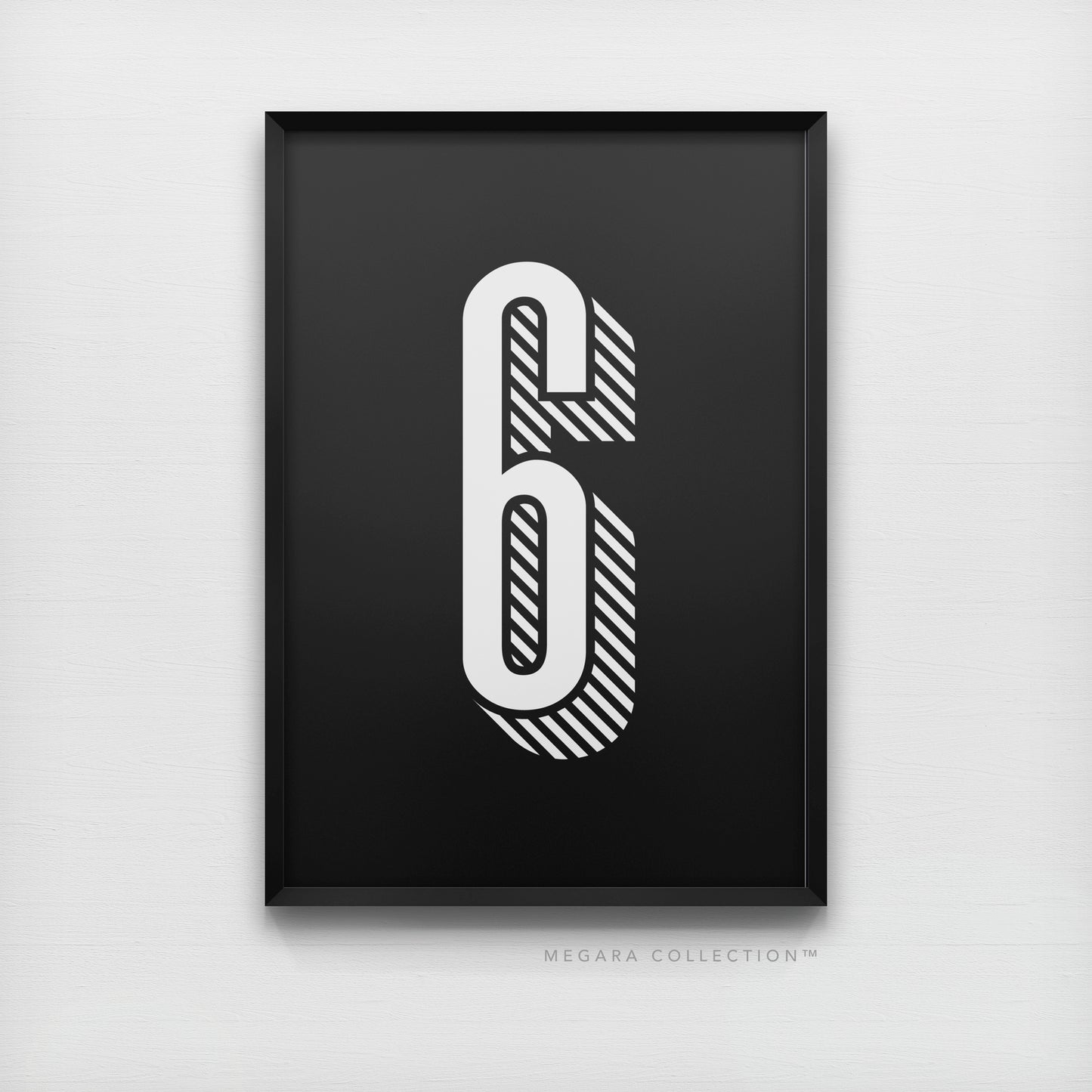 Lucky Number 6 - Minimalist Black & White Art Print Poster