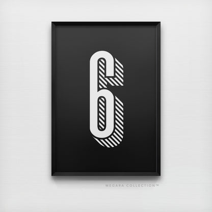 Lucky Number 6 - Minimalist Black & White Art Print Poster