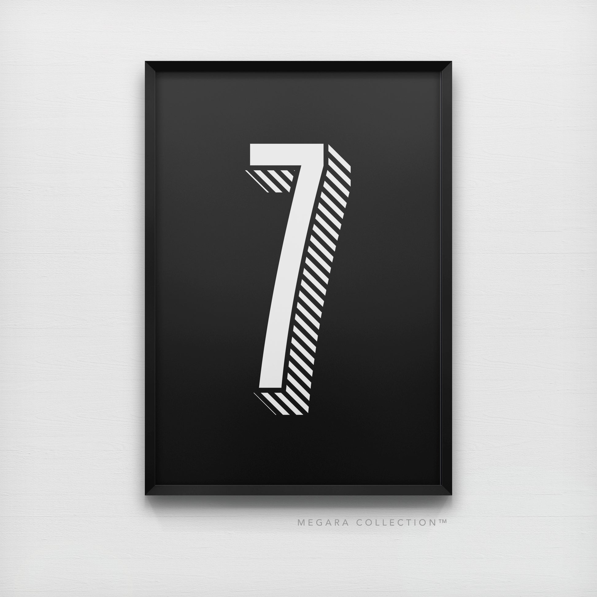 Lucky Number 7 - Minimalist Black & White Art Print Poster